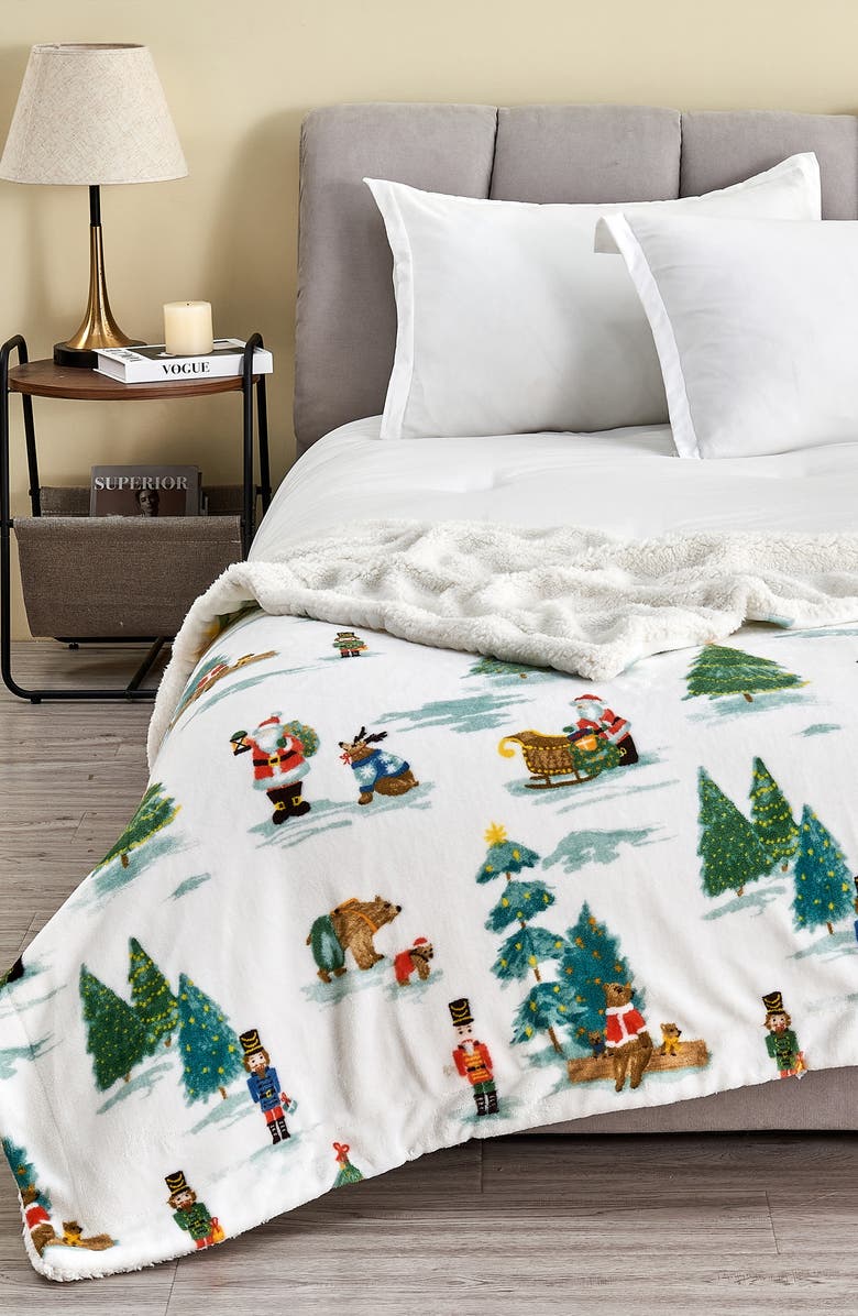 Woven & Weft Holiday Theme Reversible Faux Shearling Throw Blanket, Alternate, color, 