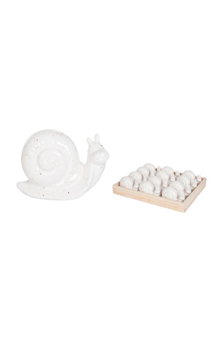 Transpac Mini Ceramic Snails in Wood Box Set of 12 Charming Spring Home Decorations Decorative Objects, Main, color, White