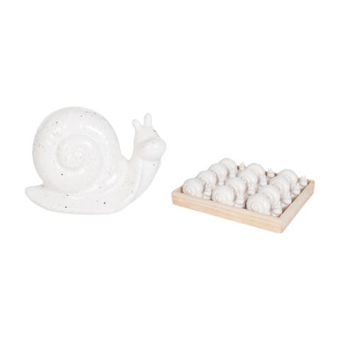 Mini Ceramic Snails in Wood Box Set of 12 Charming Spring Home Decorations Decorative Objects