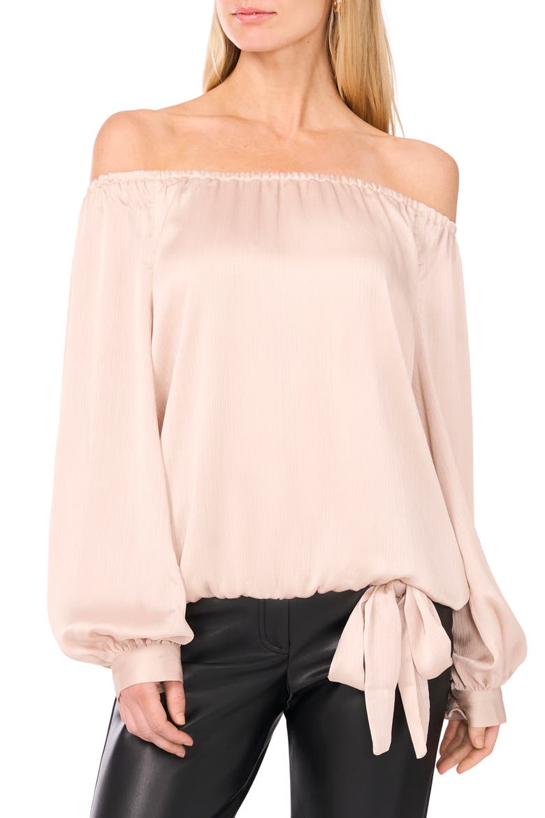 Textured Satin Off the Shoulder Top, Main, color, FRENCH OAK