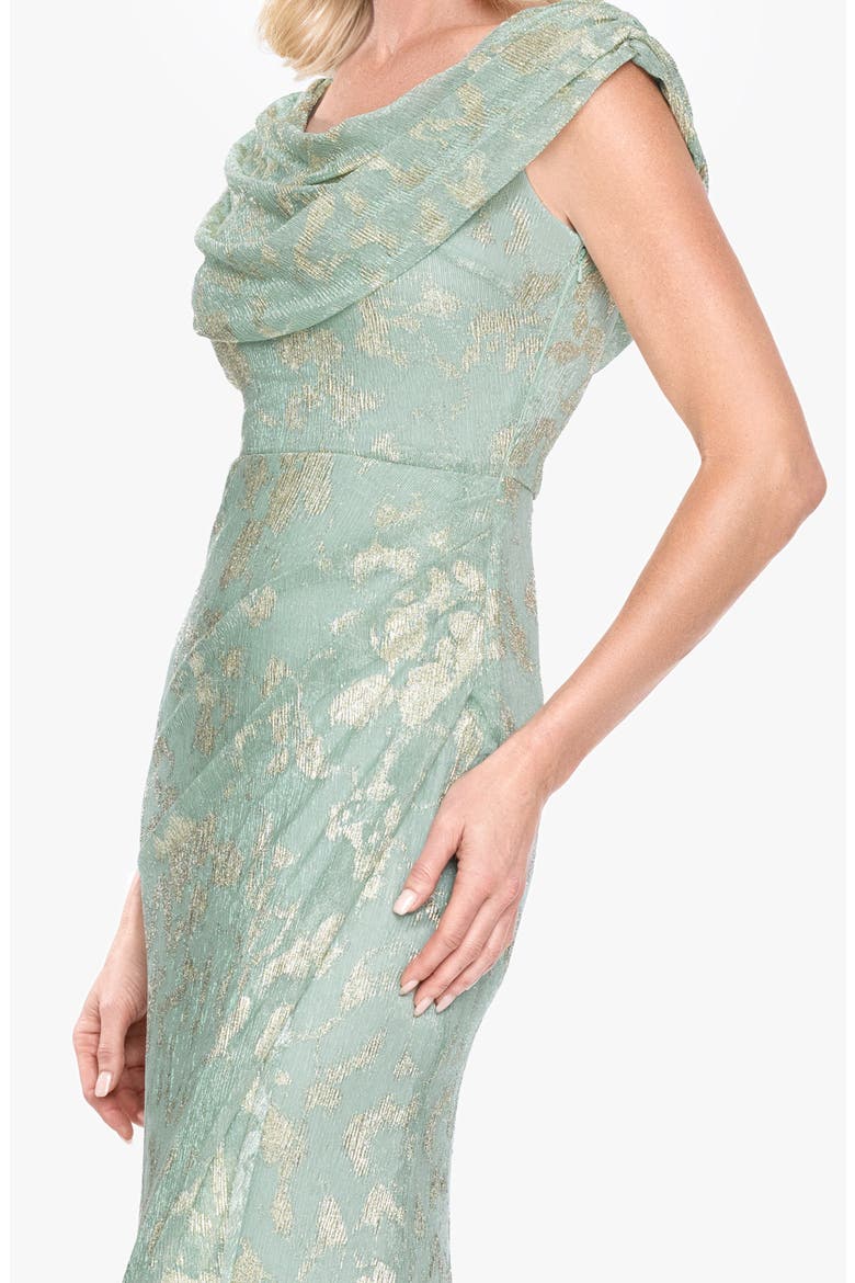 Metallic Jacquard Drape Neck Gown, Alternate, color, SAGE/ GOLD