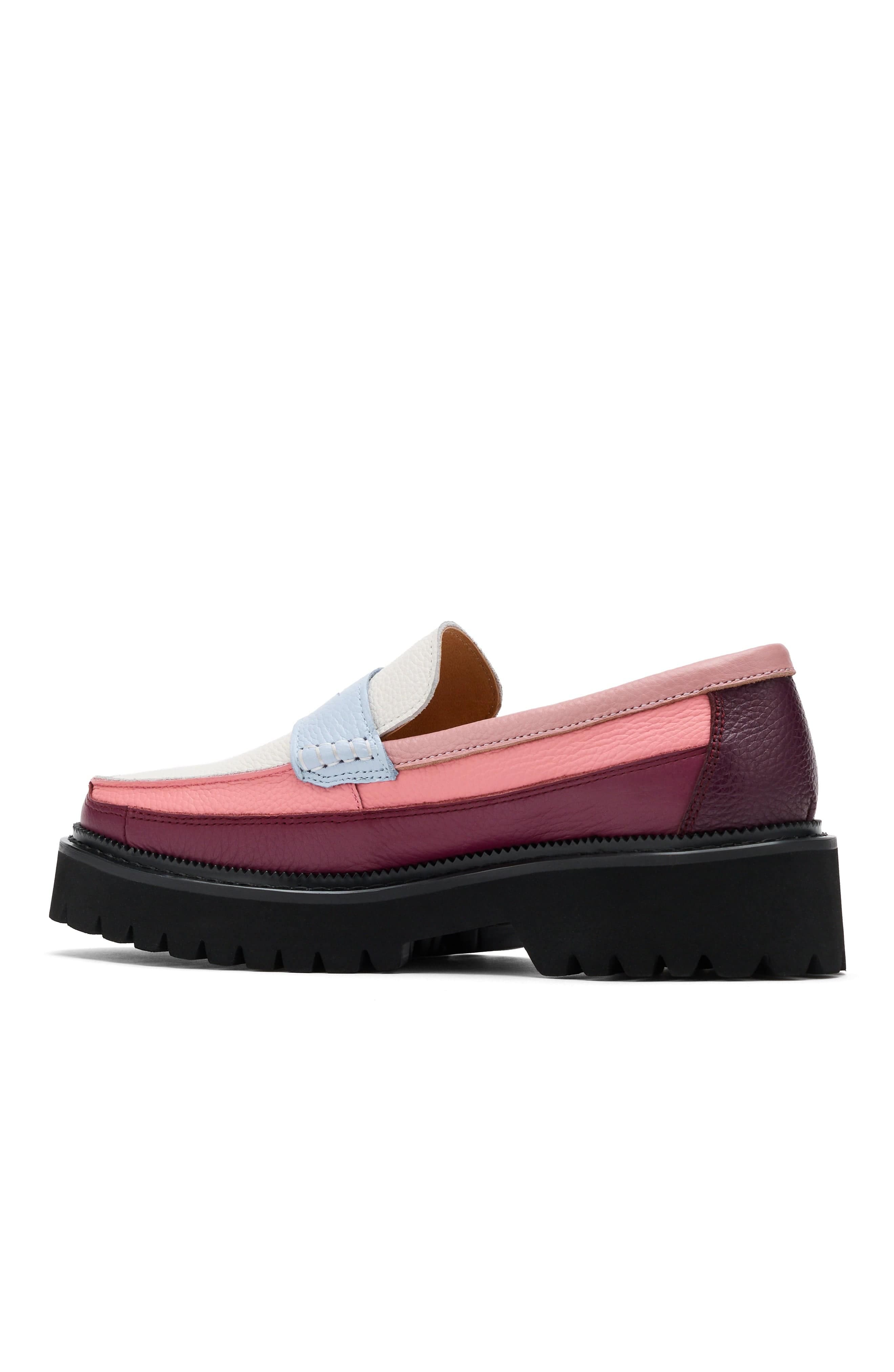 Ms. Adler Leather Lug Penny Loafers, Alternate, color, Colorblock Pink/Burgundy/Blue