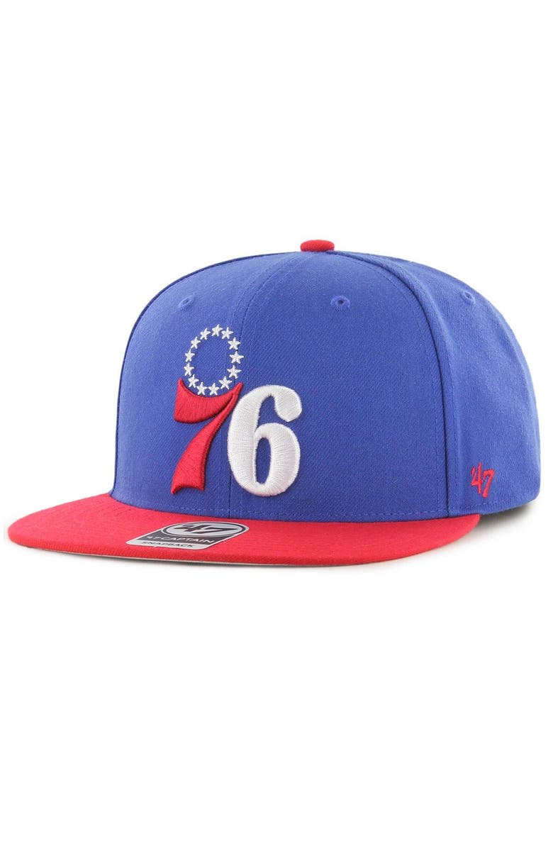 '47 Men's '47 Royal/Red Philadelphia 76ers Two-Tone No Shot Captain Snapback Hat, Main, color, Royal