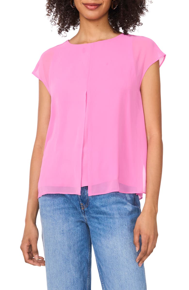 Vince Camuto Mesh Overlay Georgette Top, Main, color, Violet Blush