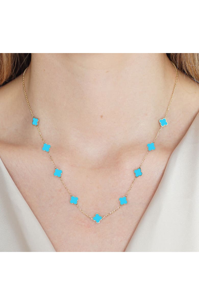 The Lovery Fine Jewelry Mini Turquoise Clover Necklace, Alternate, color, Turquoise