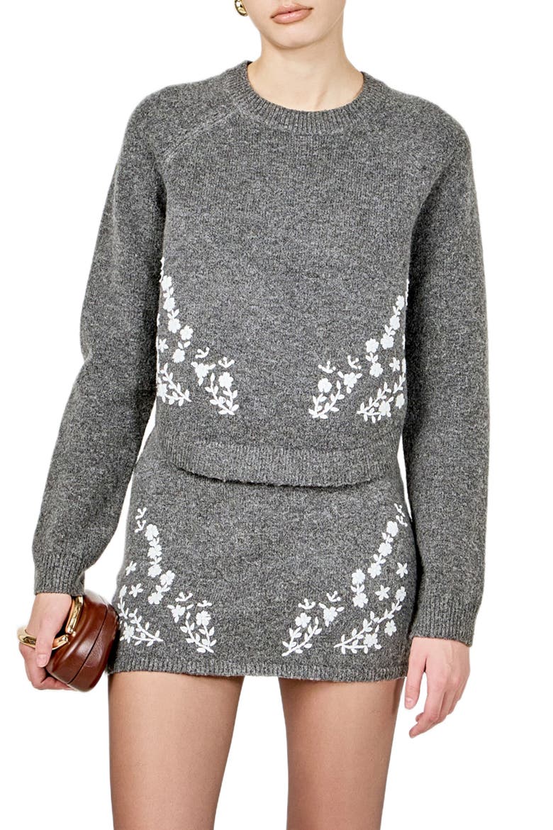 Floral Embroidered Sweater, Main, color, CHARCOAL