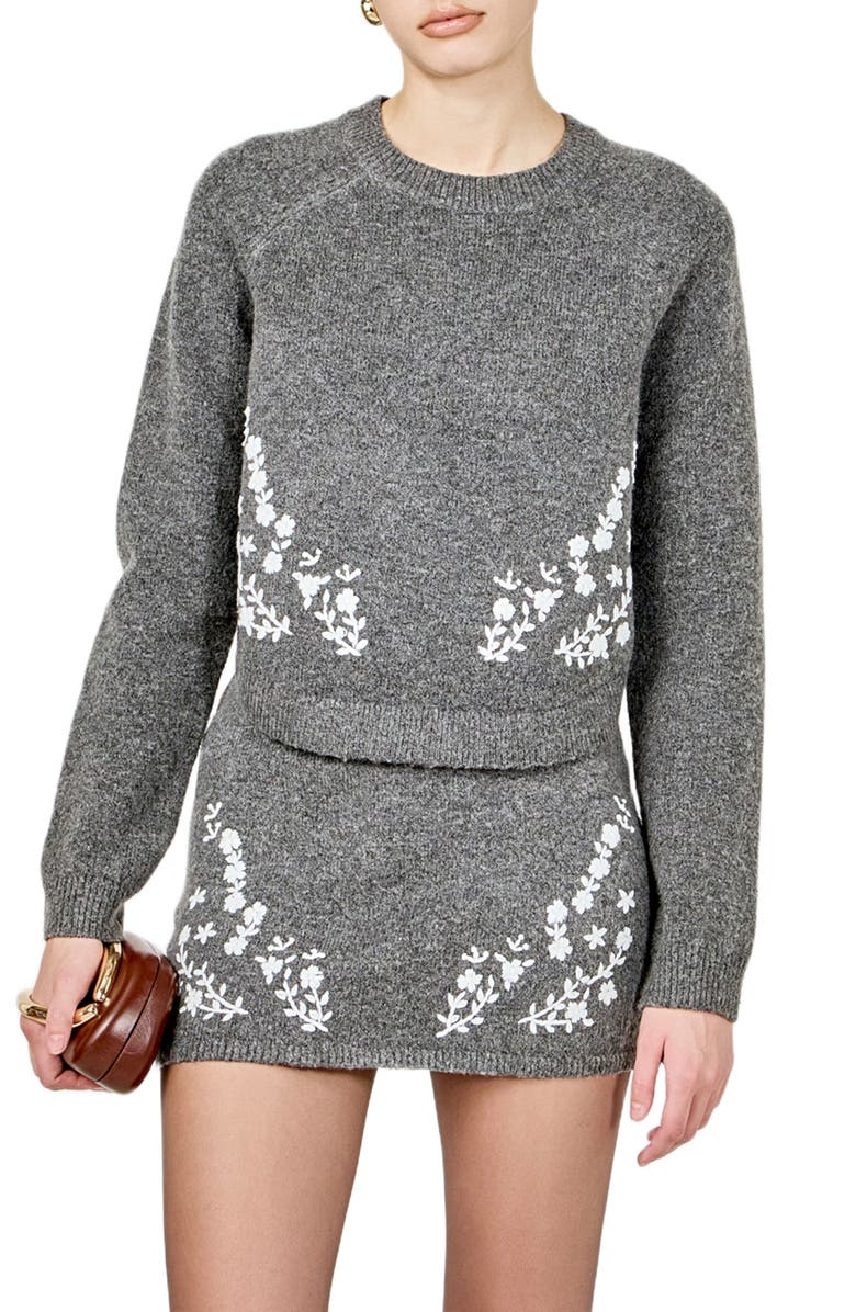 Endless Rose Floral Embroidered Sweater, Main, color, Charcoal
