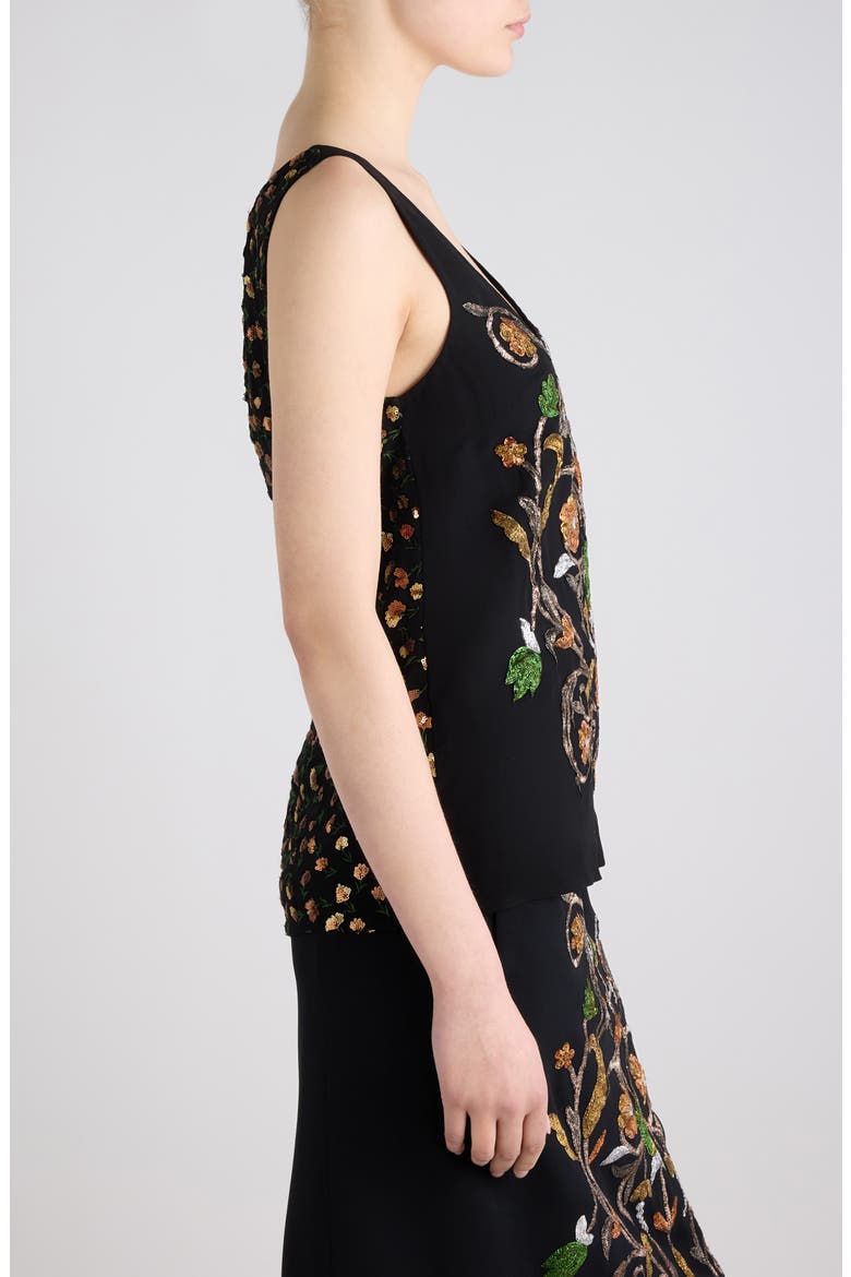 Floral Embroidered Sleeveless Top, Alternate, color, BLACK
