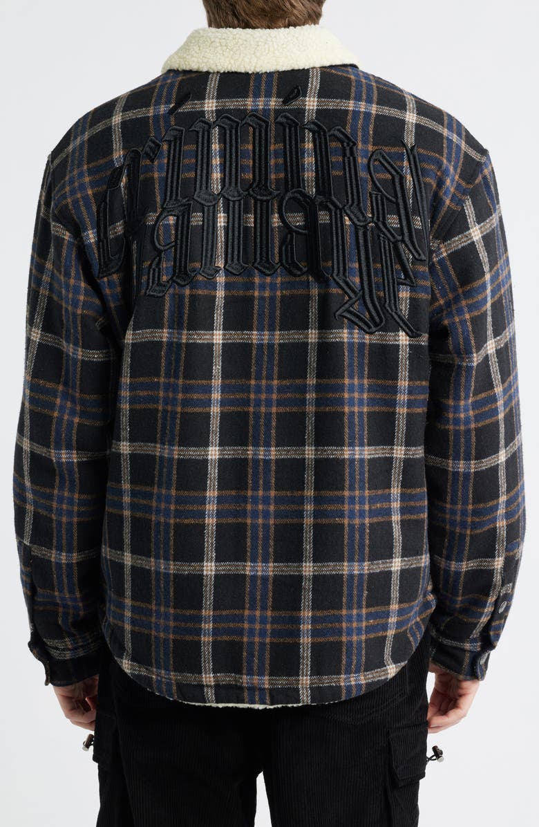 CRIMINAL DAMAGE Richmond Check Faux Shearling Shirt Jacket, Alternate, color, Blue/Black