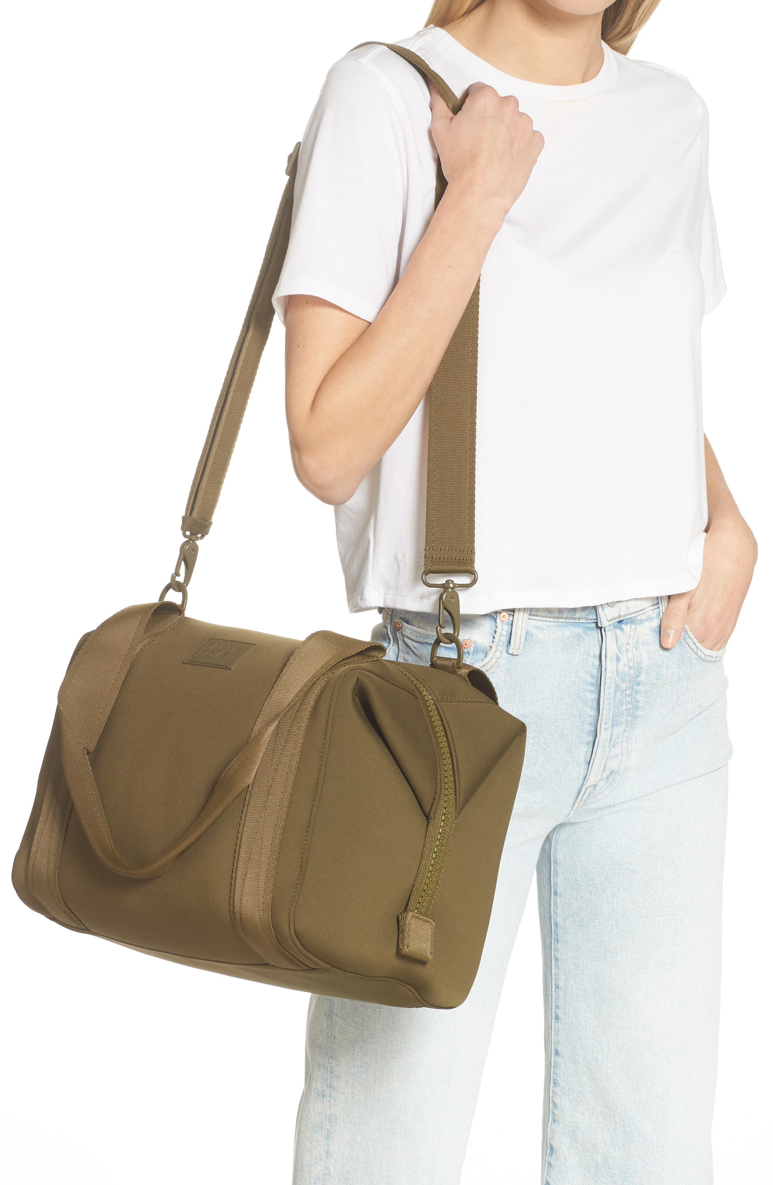 Landon Medium Neoprene Carryall, Alternate, color, DARK MOSS
