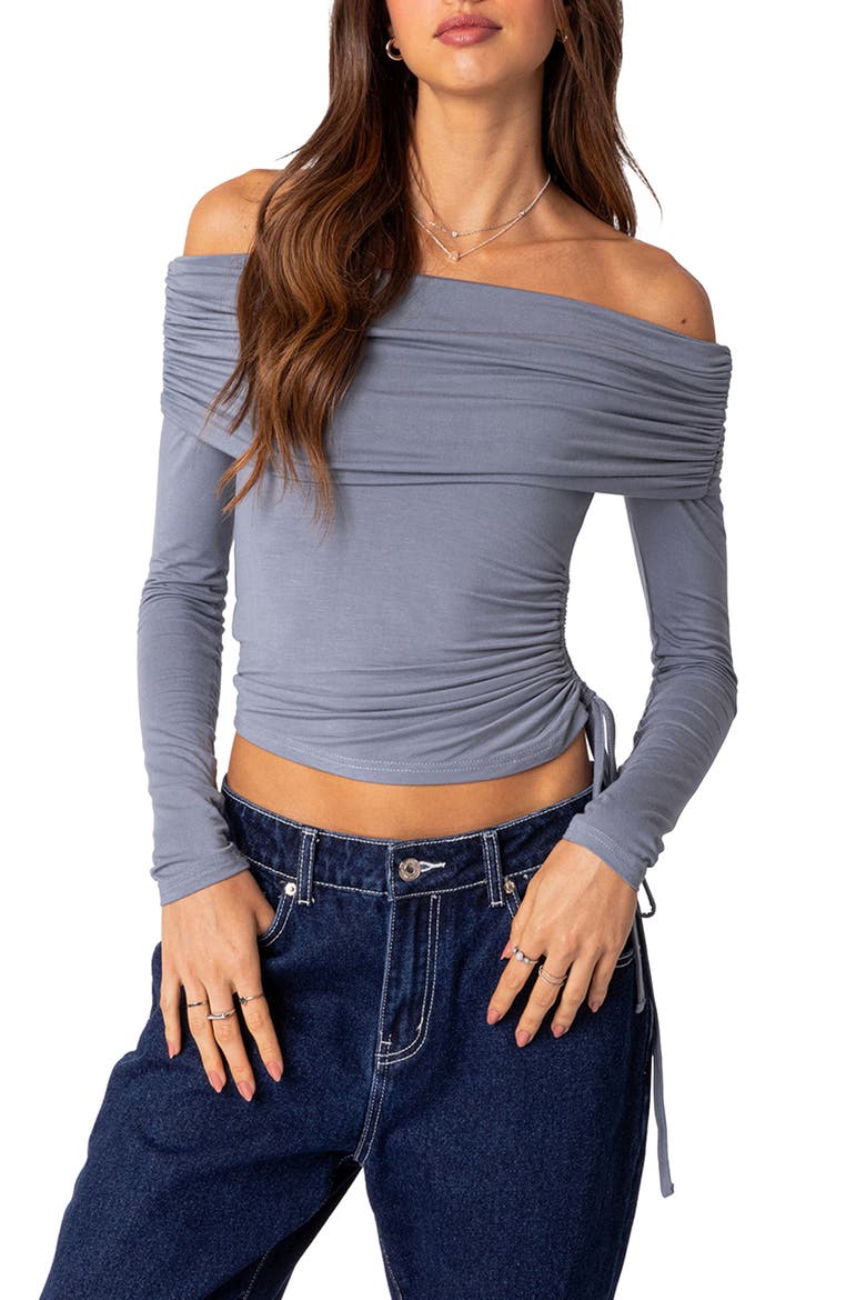 Gathered Off the Shoulder Top, Main, color, BLUE
