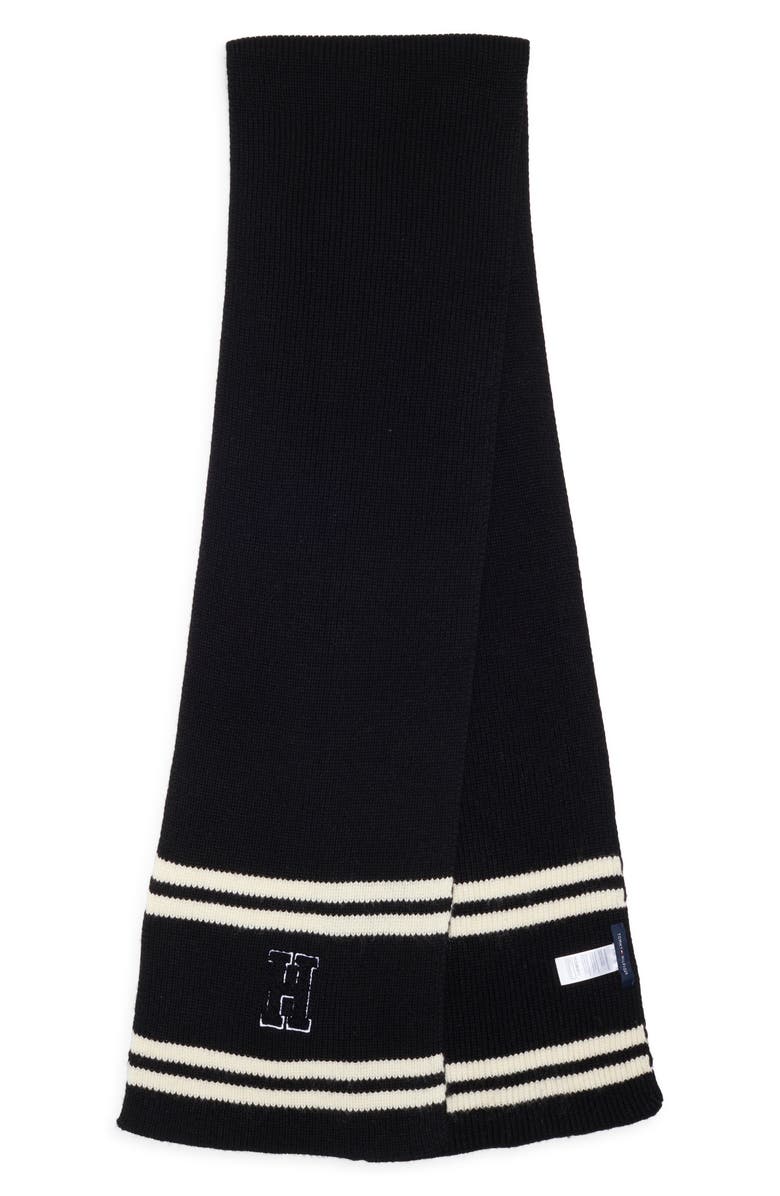 Tommy Hilfiger Varsity Initial Patch Scarf, Alternate, color, Black