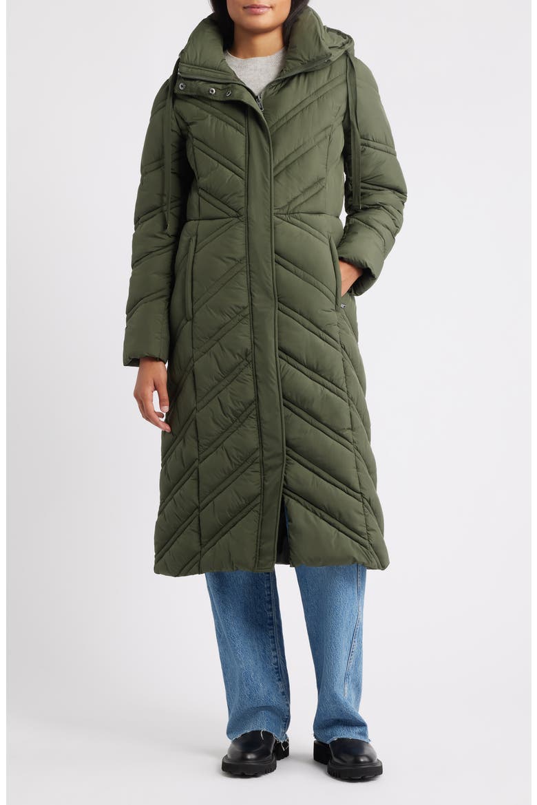 Longline Hooded Puffer Jacket, Main, color, OLIVE