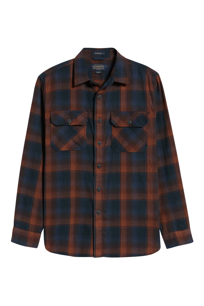 Burnside Plaid Cotton Flannel Shirt, Alternate, color, NAVY/ BROWN PLAID