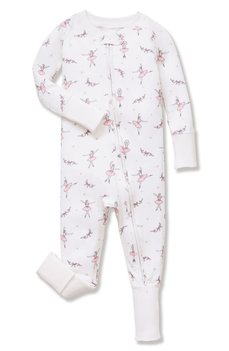 Petite Plume Sugar Plum Fairy Stretch Pima Cotton Blend Convertible One-Piece Pajamas, Main, color, White