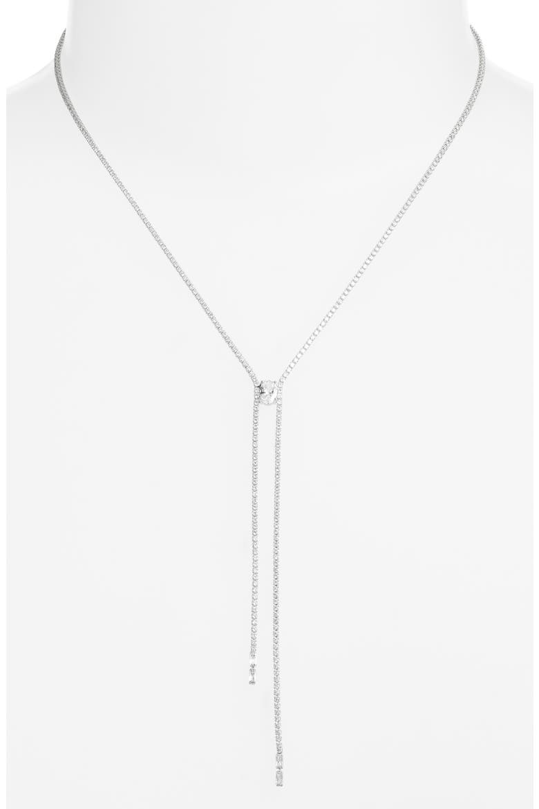 Cubic Zirconia Knotted Y Necklace, Alternate, color, CLEAR- SILVER