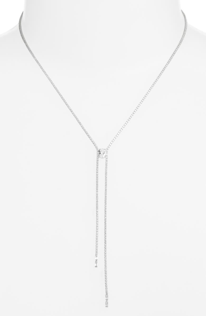 Nordstrom Cubic Zirconia Knotted Y Necklace, Alternate, color, Clear- Silver