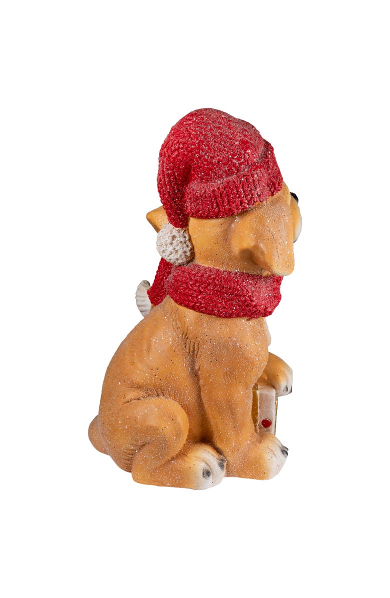 Northlight Glittery Dog with Gift Wearing Scarf and Hat Christmas Decoration - 15", Alternate, color, Beige