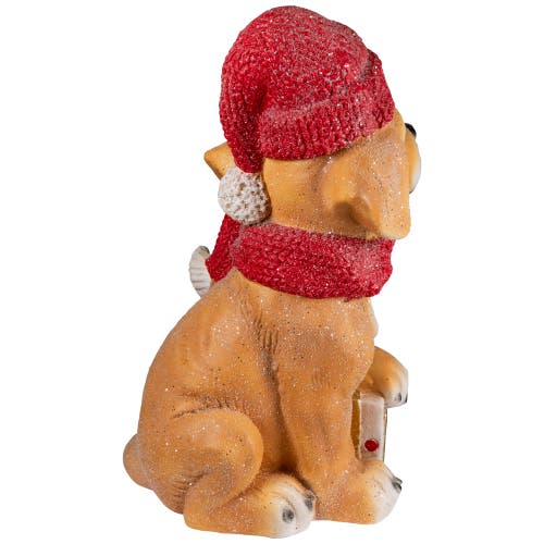 Northlight Glittery Dog With Gift Wearing Scarf And Hat Christmas Decoration In Multi