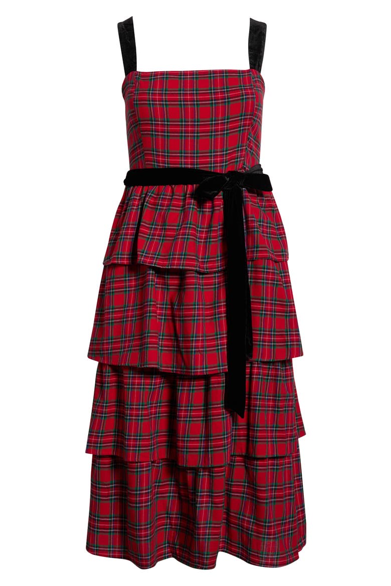 Arvada Plaid Mari Smocked Tiered Maxi Dress, Alternate, color, RED-MULTI