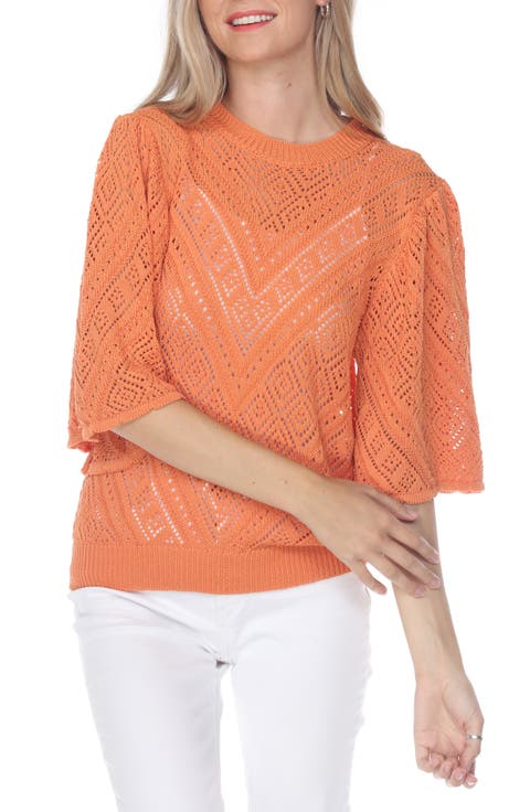 Three-Quarter Sleeve Open Stitch Top