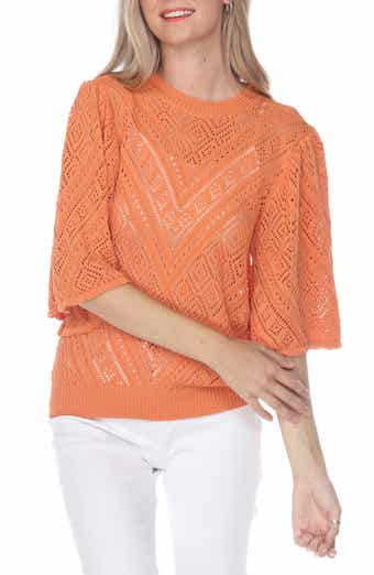 RAIN AND ROSE Three-Quarter Sleeve Open Stitch Top