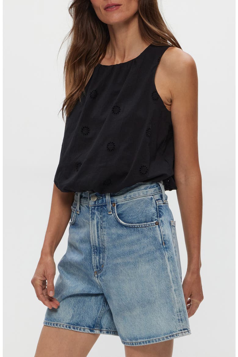 Hazel Eyelet Bubble Sleeveless Top, Main, color, BLACK