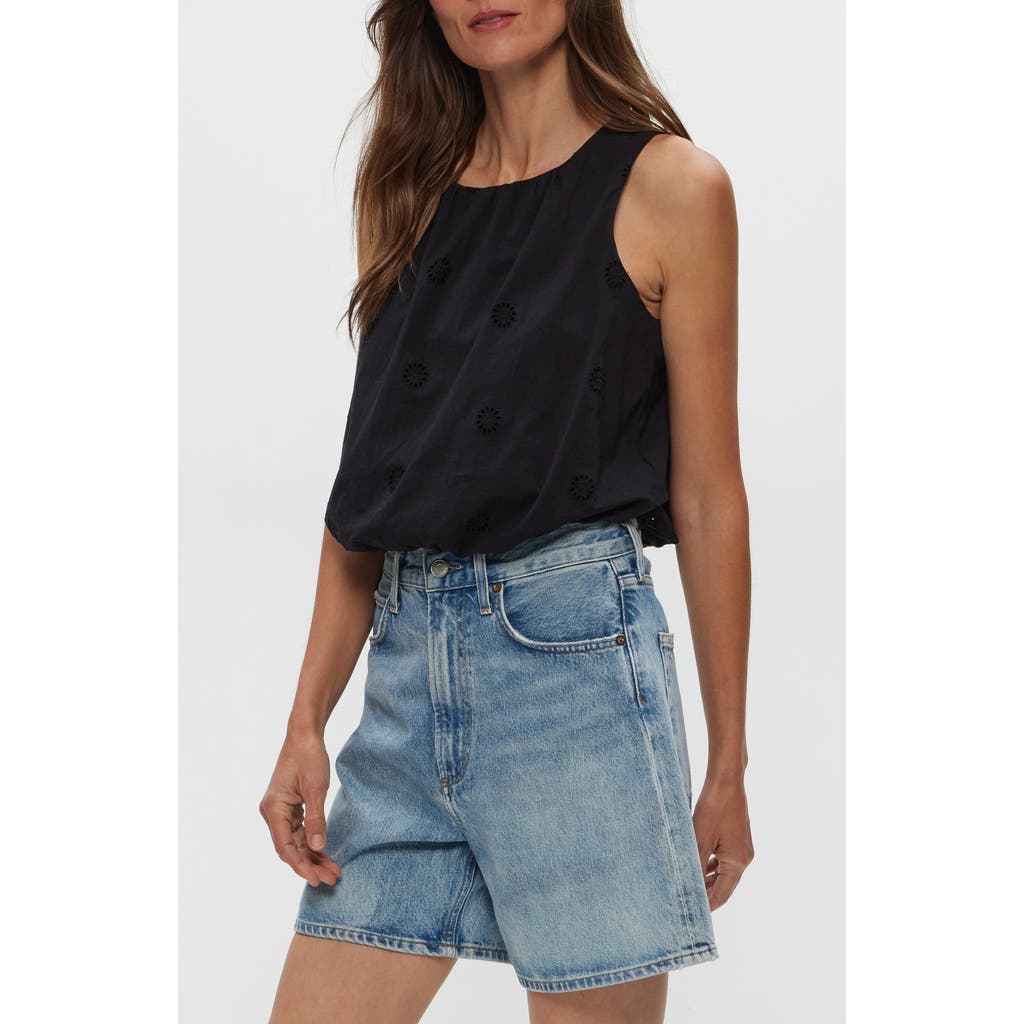 Michael Stars Hazel Eyelet Bubble Sleeveless Top In Black