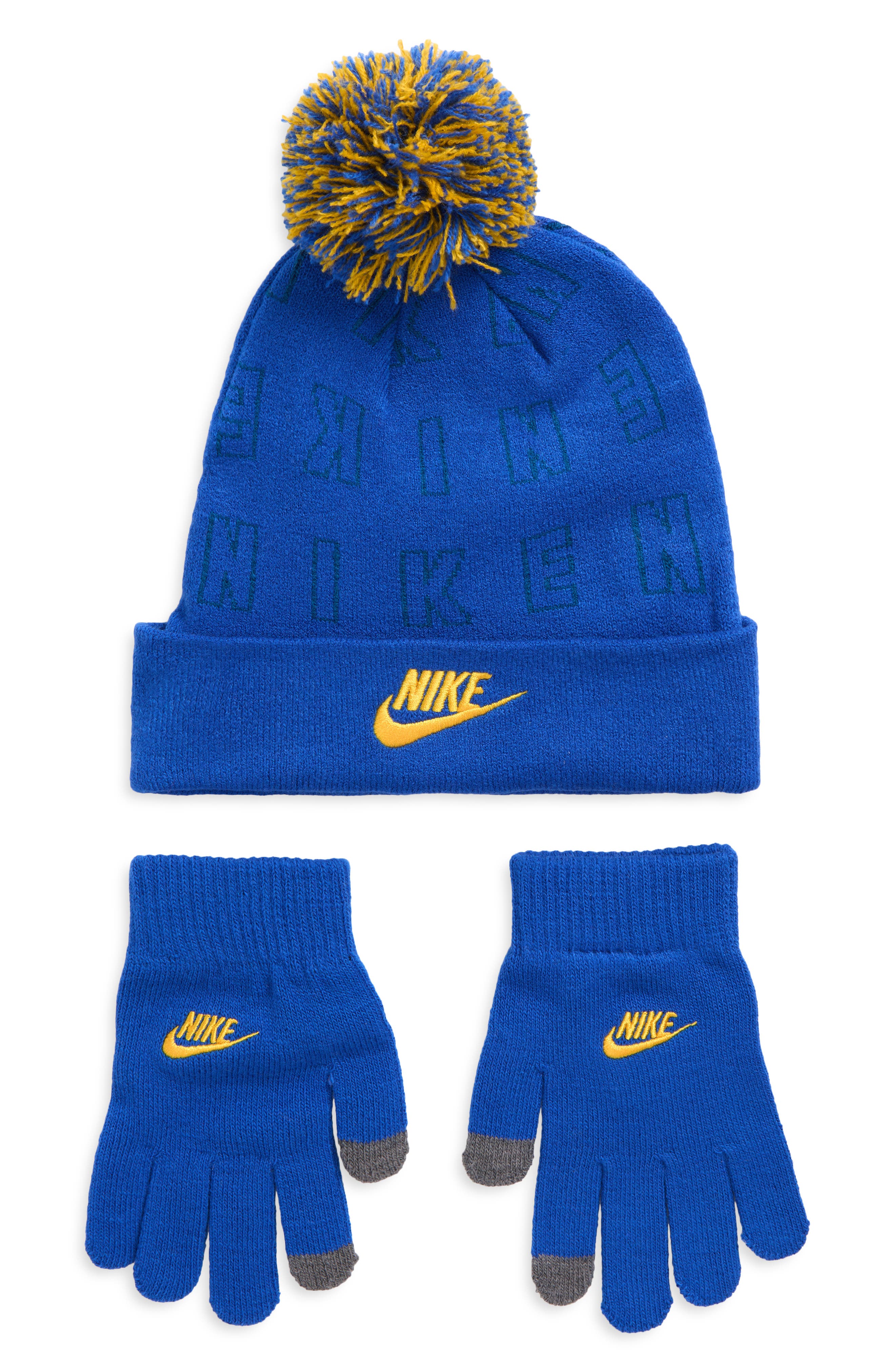 Kids' Jacquard Pom Beanie & Gloves Set