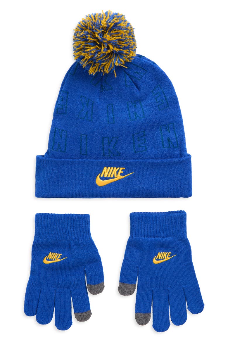 Kids' Jacquard Pom Beanie & Gloves Set, Main, color, GAME ROYAL