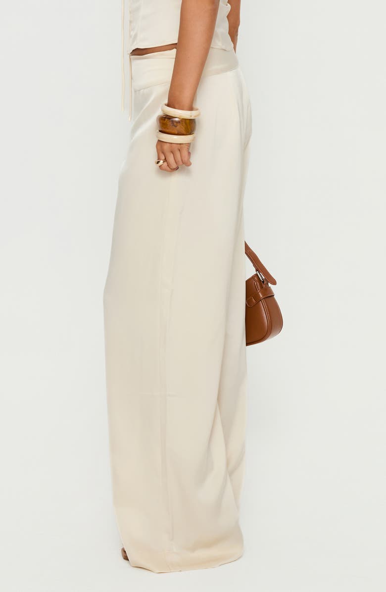 Princess Polly Aubrette Satin Wide Leg Pants, Alternate, color, Cream