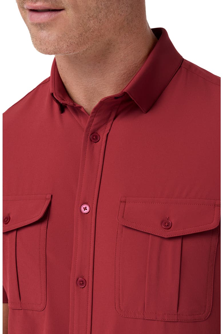 Leeward Tailgate Performance Short Sleeve Button Up Shirt, Alternate, color, CRIMSON