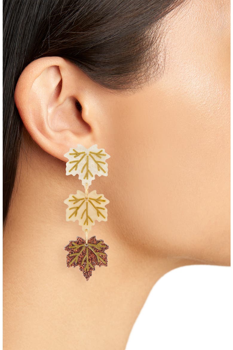 Leaf Drop Earrings, Alternate, color, TAN MULTI- GOLD