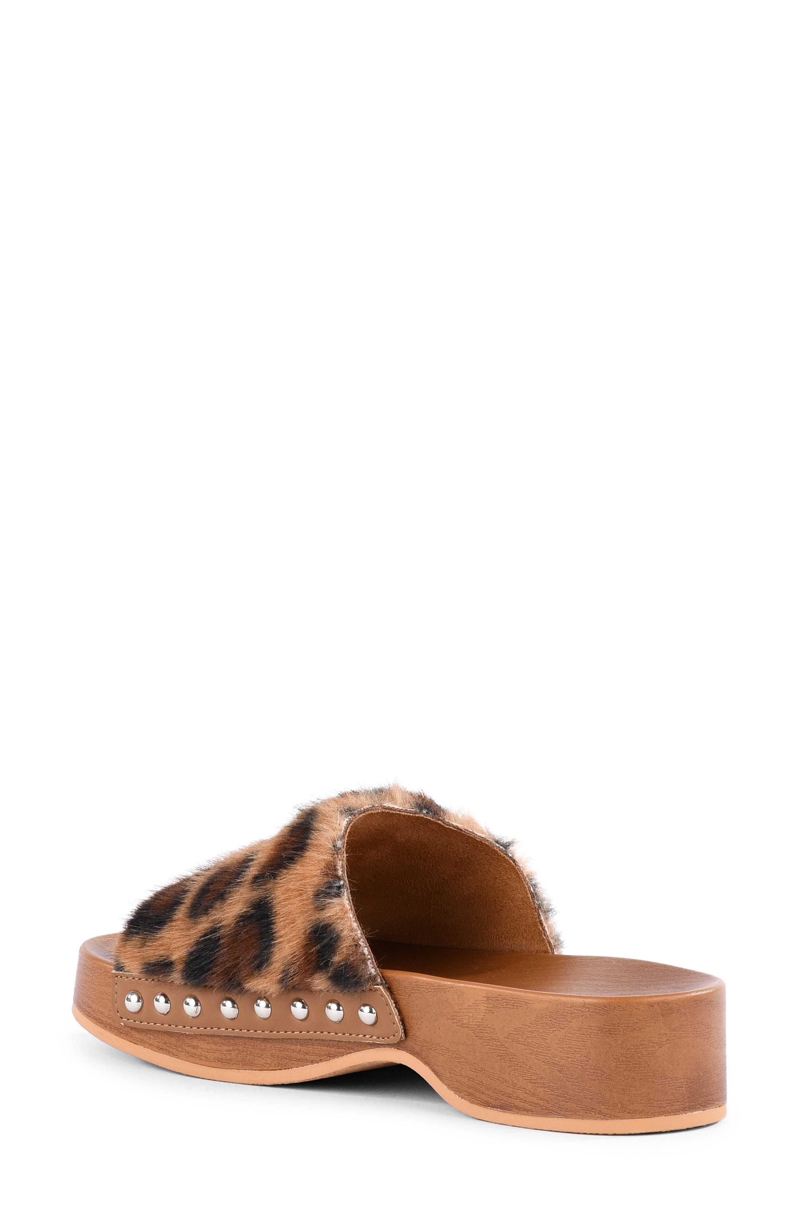 Windswell Faux Fur Slide Sandal, Alternate, color, LEOPARD