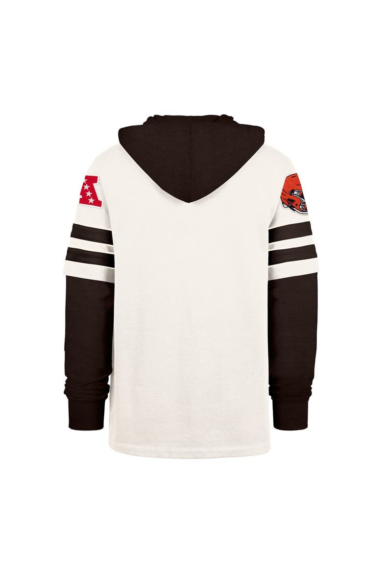 Men's '47  Cream Cleveland Browns Split Zone Cornerback Duo Lacer Hoodie, Alternate, color, Cream