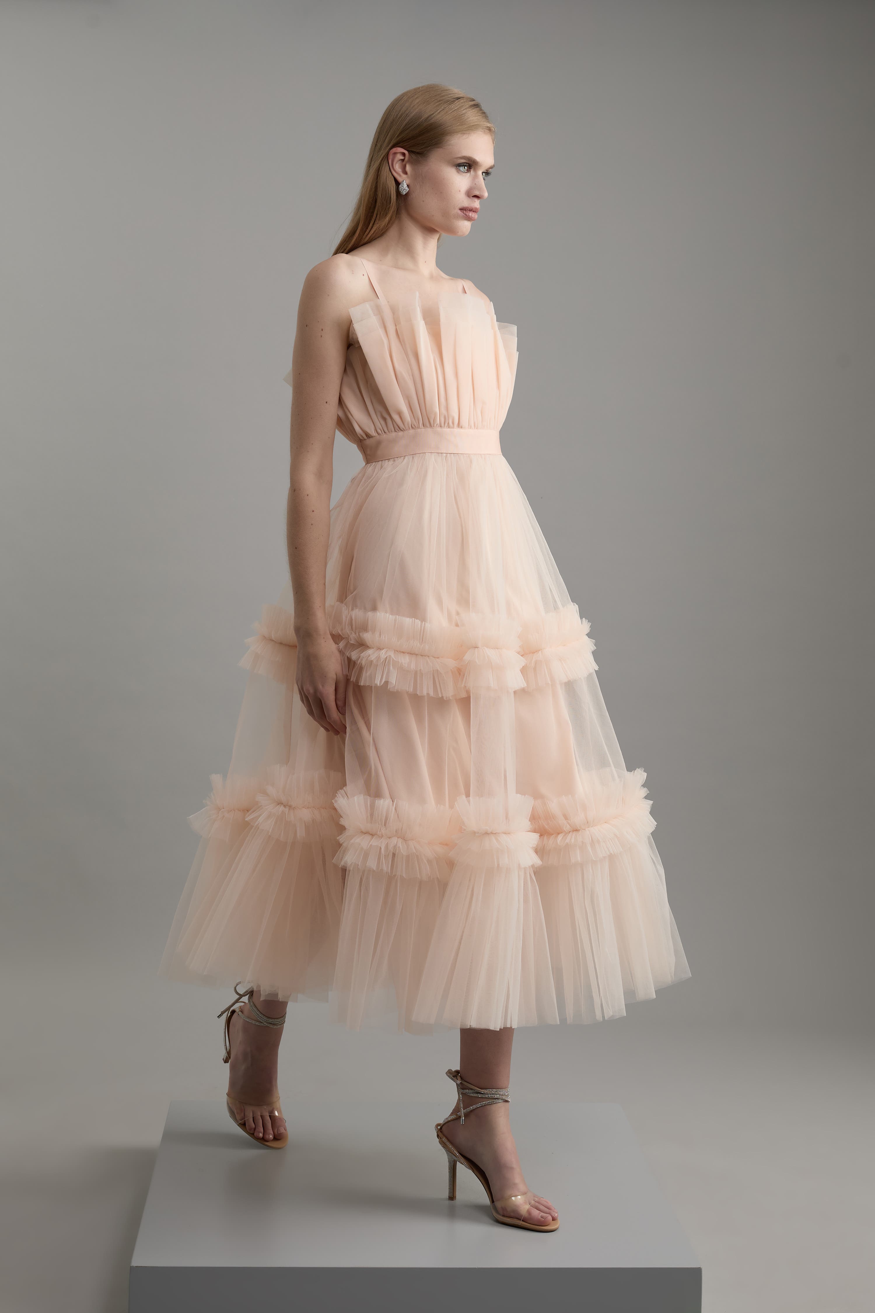 tiered tulle midi dress Milla Women's Ruffled Tulle Midi Dress