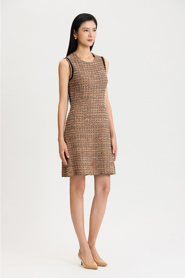 A-Line Eyelash Tweed Knit Dress, Alternate, color, Warm Taupe/Black