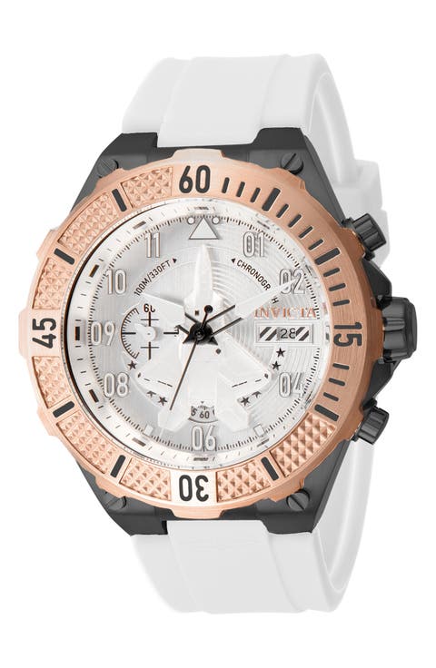 Aviator Quartz Silicone Strap Watch, 50mm