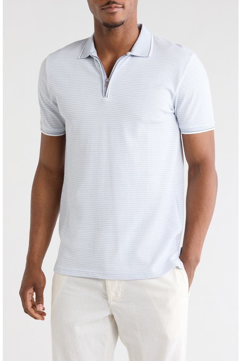 Textured Horizontal Stripe Quarter Zip Knit Polo, Main, color, LIGHT BLUE