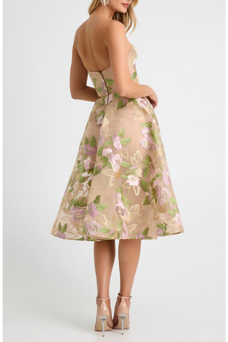 Noemi Embroidered Floral Strapless Cocktail Dress, Alternate, color, LILAC/ SAGE FLORAL