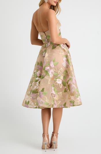 Noemi Embroidered Floral Strapless Cocktail Dress