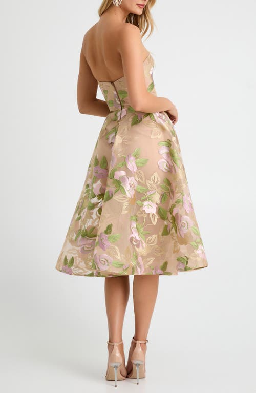 Helsi Noemi Embroidered Floral Strapless Cocktail Dress In Neutral