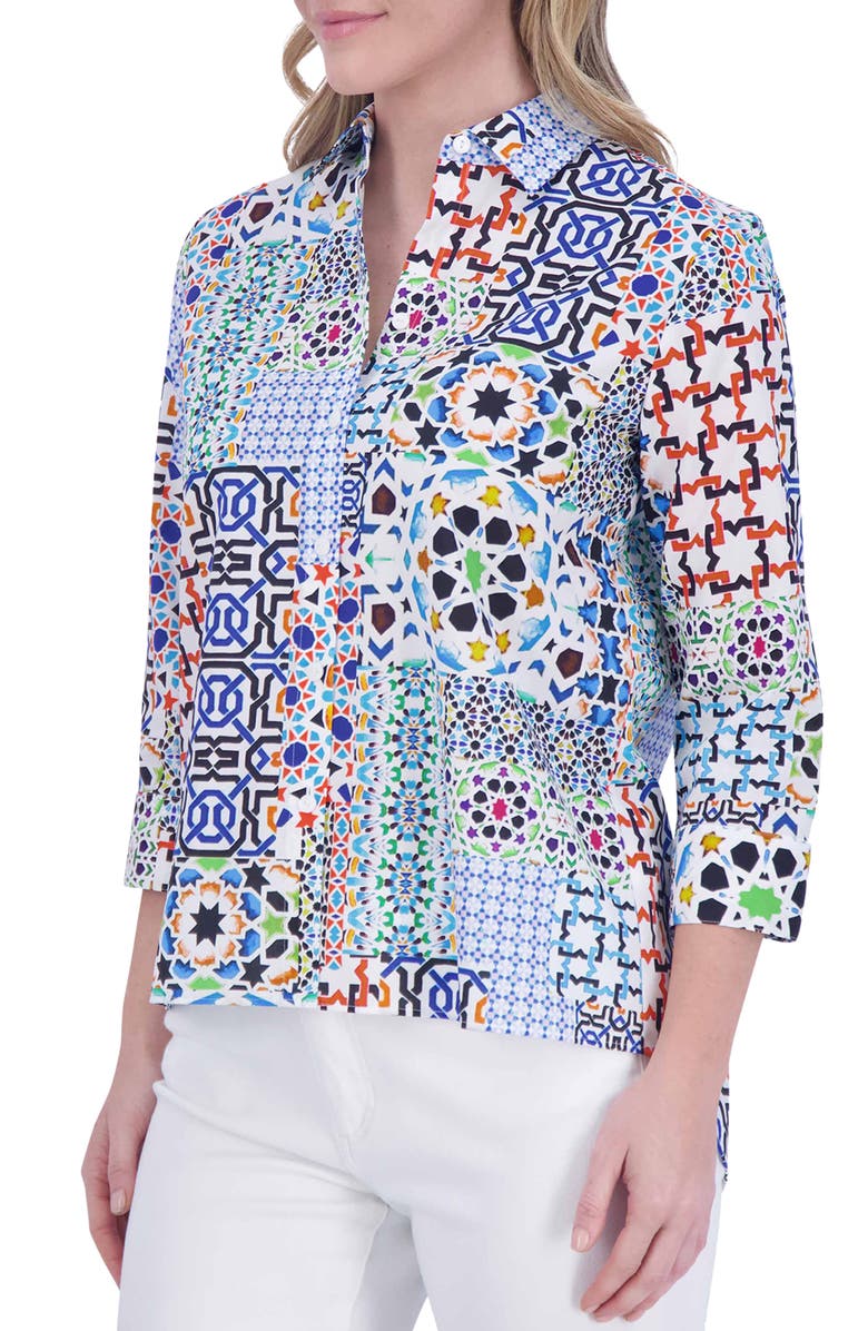 Foxcroft Kelly Print Button-Up Shirt, Alternate, color, Blue Multi