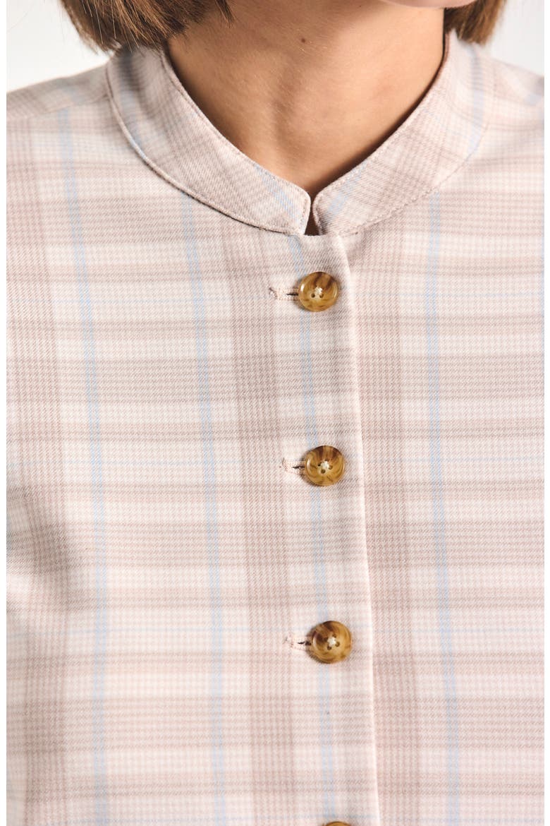 Grace Plaid Short Sleeve Jacket, Alternate, color, TAUPE/ BLUE PLAID