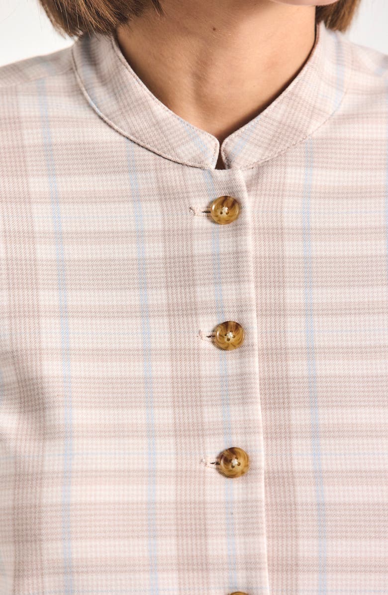 Derek Lam 10 Crosby Grace Plaid Short Sleeve Jacket, Alternate, color, Taupe/ Blue Plaid