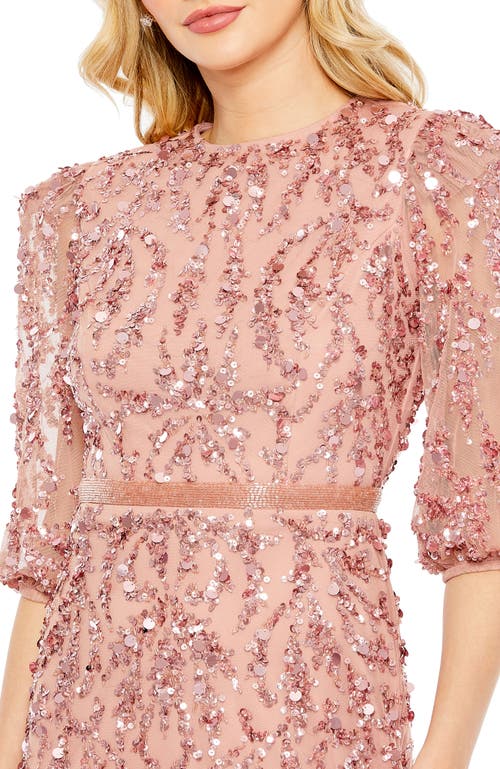Mac Duggal Sequin Sheer Sleeve Sheath Gown