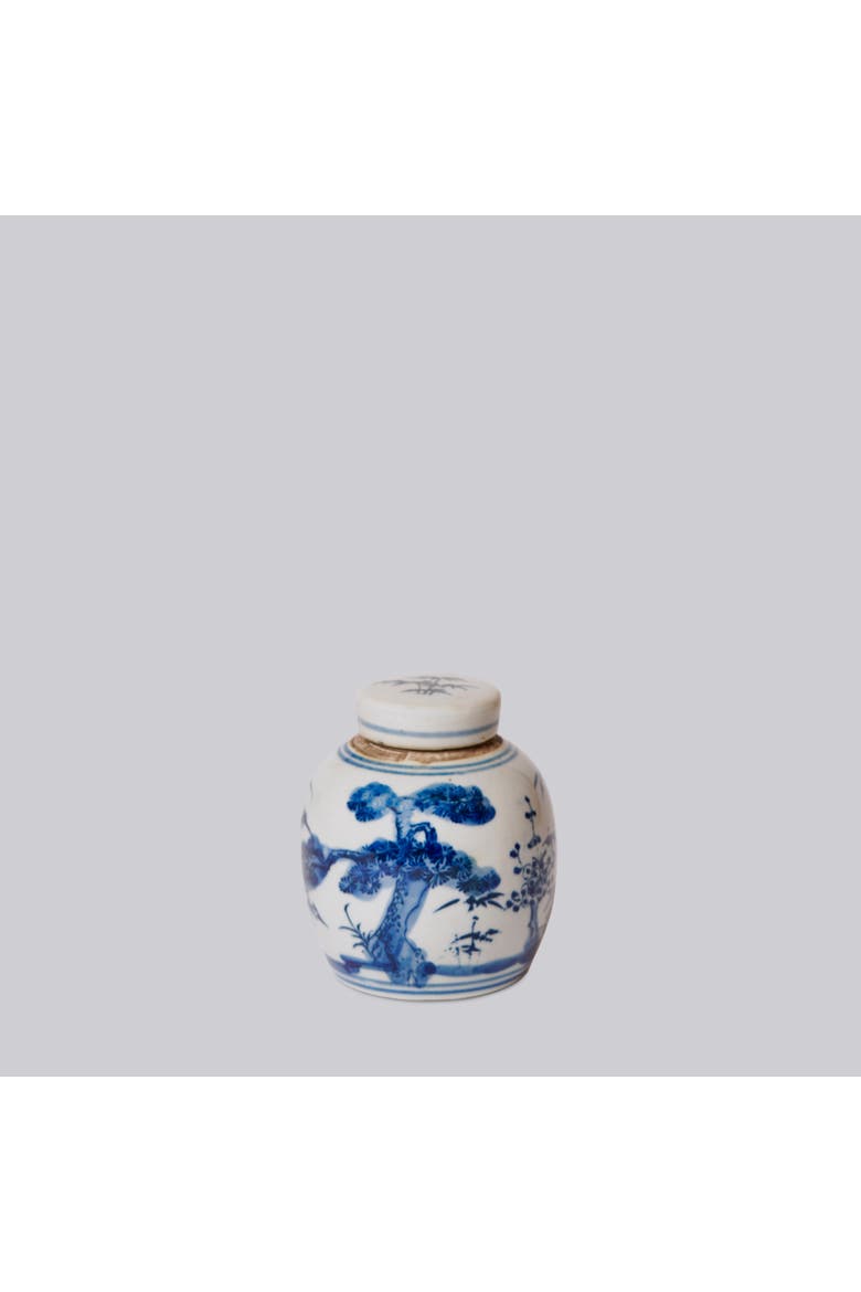 Porcelain Mini Three Friends Round Jar, Main, color, Blue + White