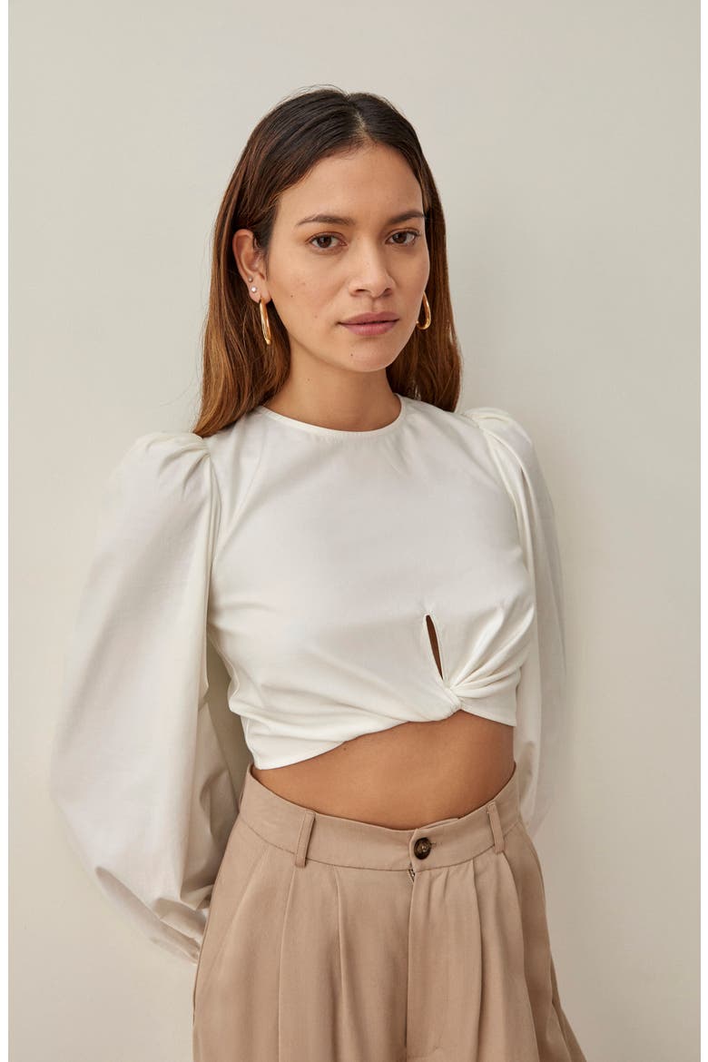 Derek Long Sleeve Crop Top, Alternate, color, WHITE