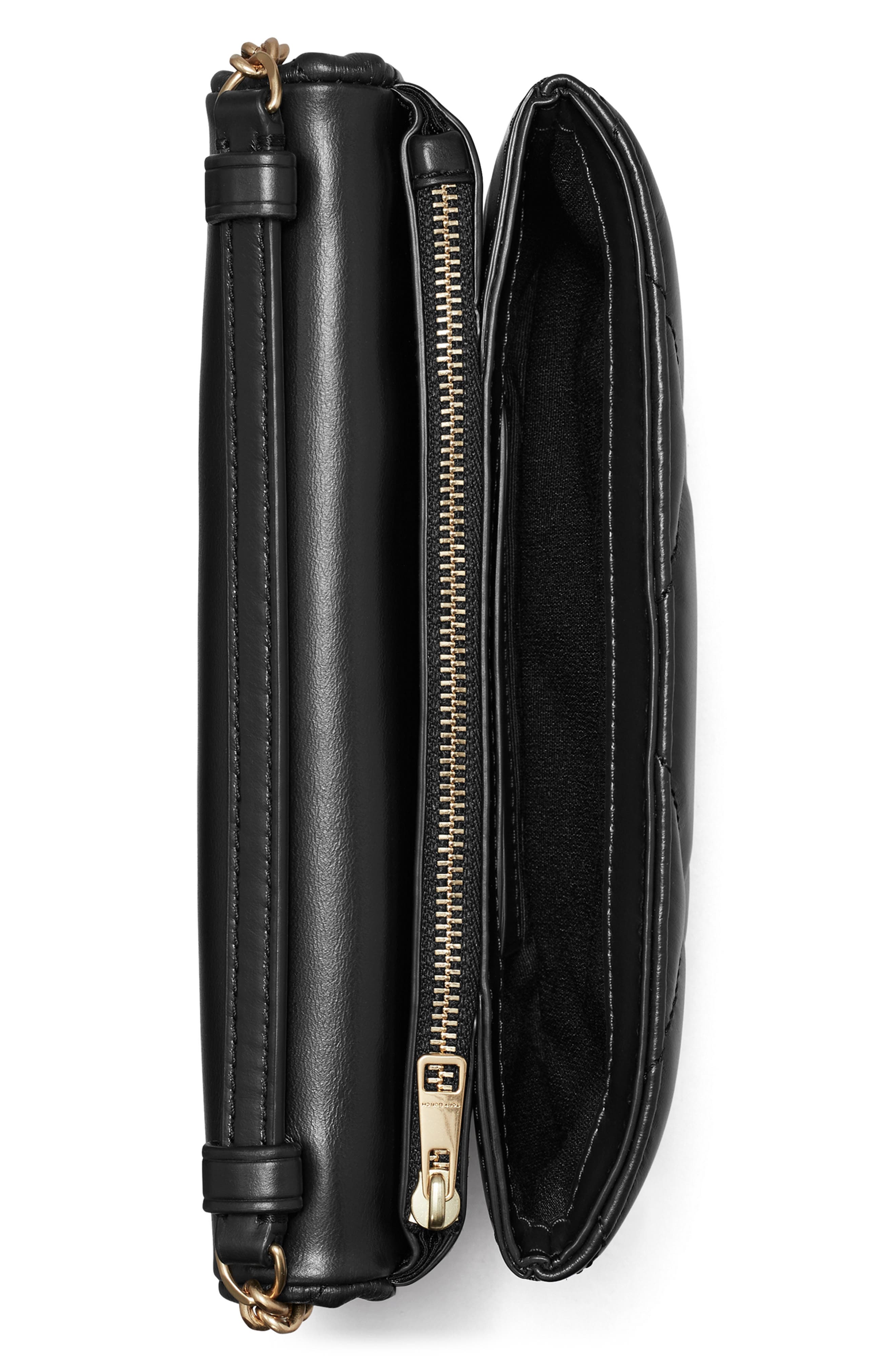 Kira Quilted Leather Wallet on a Chain, Alternate, color, BLACK