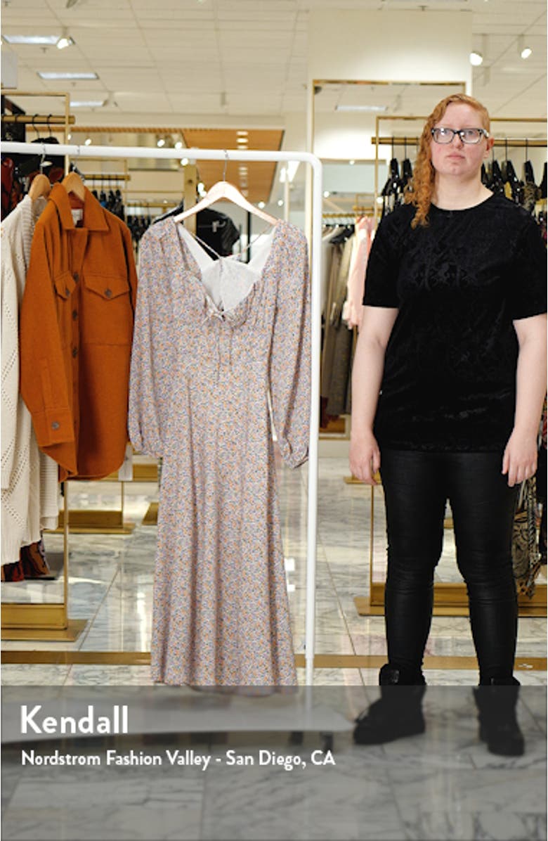 Floral Print Long Sleeve Back Cutout Midi Dress, sales video thumbnail